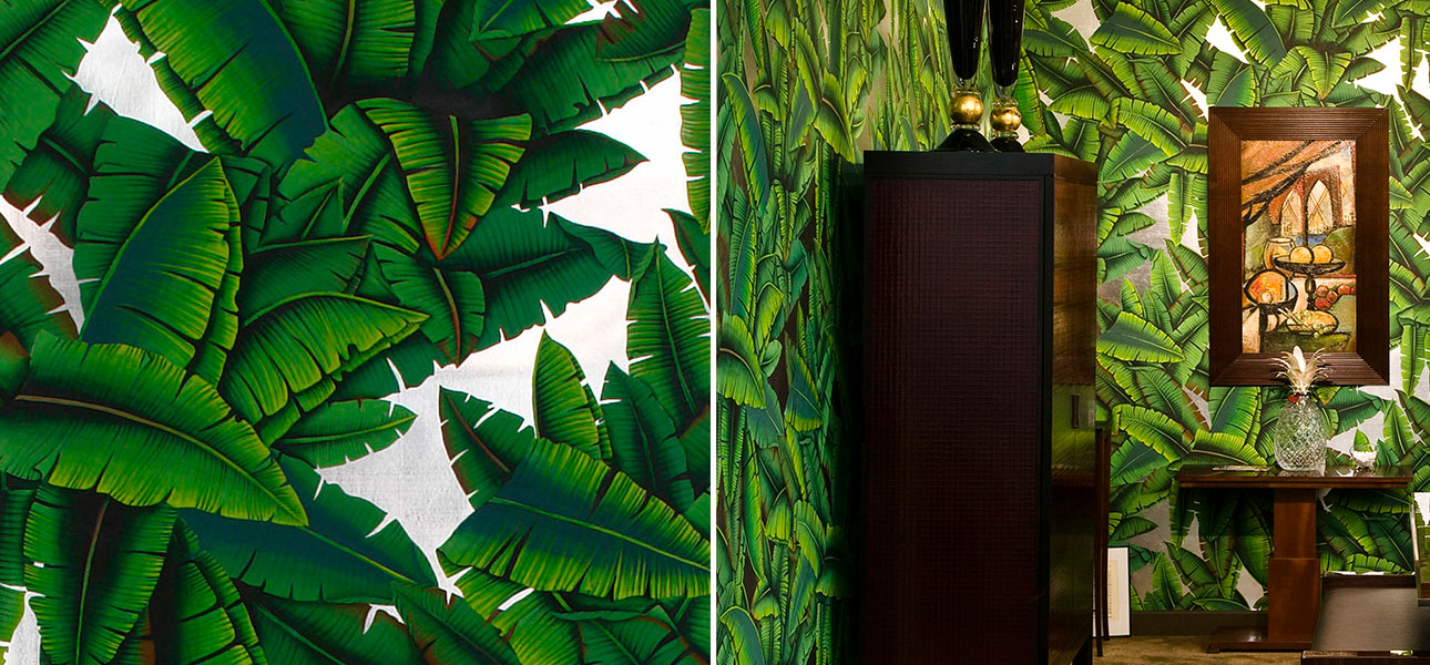 Обои ручная роспись Palms Gaugin on Ocean Silver gilded paper - фото