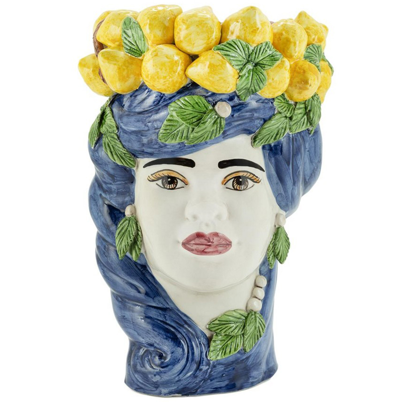 Ваза Vase Lemon Head Lady Blue Синий Желтый Зеленый Мульти Ваза Vase Lemon Head Lady Blue Синий Желтый Зеленый Мульти в Липецке | Loft Concept