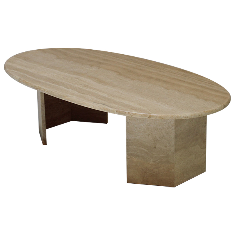 Кофейный стол Oval Travertine Coffee Table Коричневый Кофейный стол Oval Travertine Coffee Table Коричневый в Липецке | Loft Concept