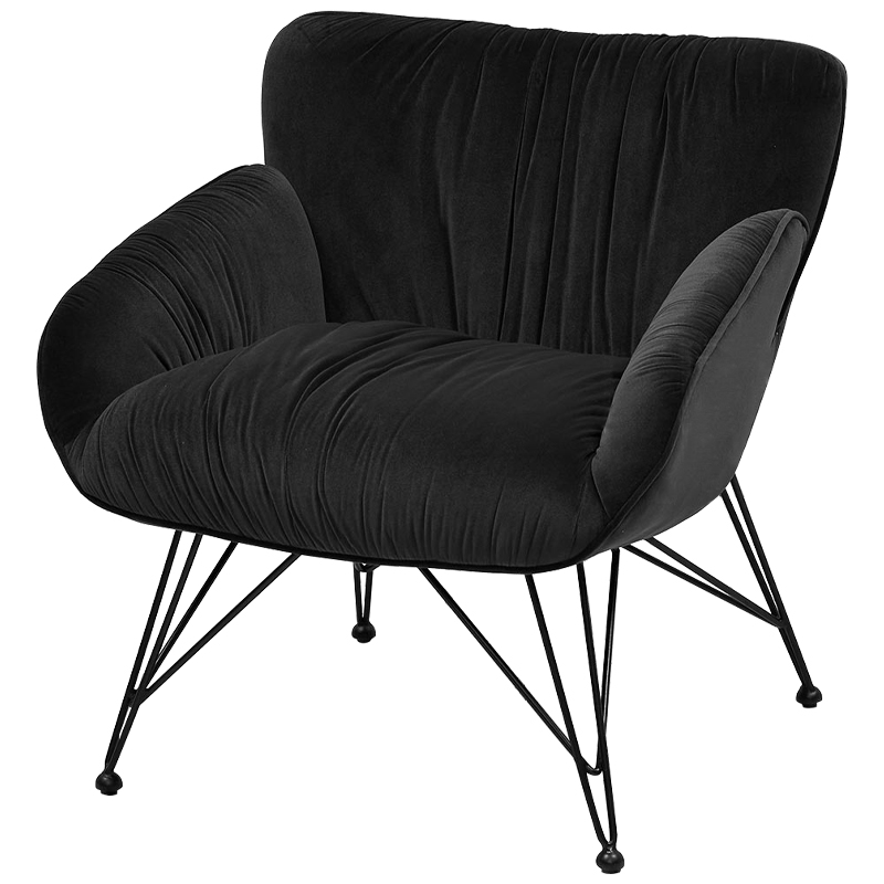 Чёрное кресло велюр на металлических ножках Kwame Black Armchair Черный Чёрное кресло велюр на металлических ножках Kwame Black Armchair Черный в Липецке | Loft Concept