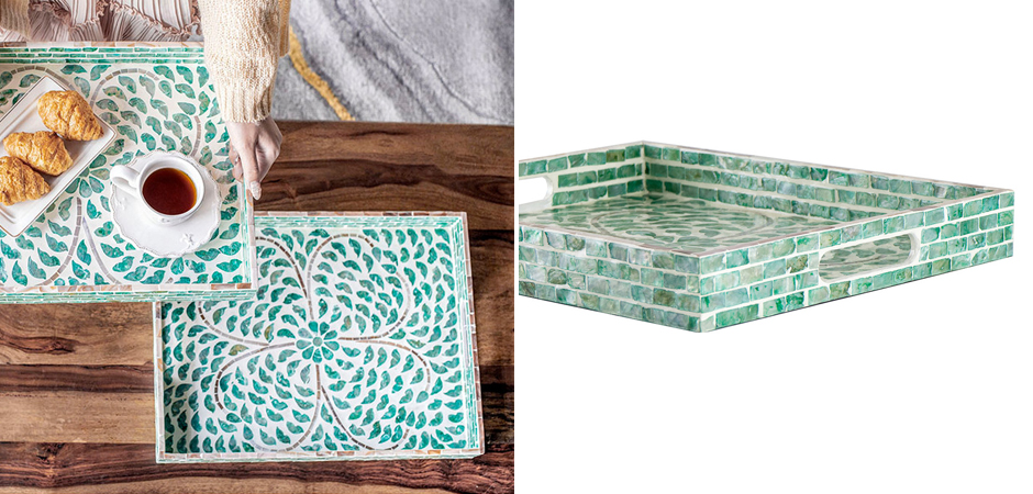 Поднос с отделкой раковинами устриц Bone Inlay Поднос с отделкой раковинами устриц Bone Inlay - Loft-Concept в Липецке