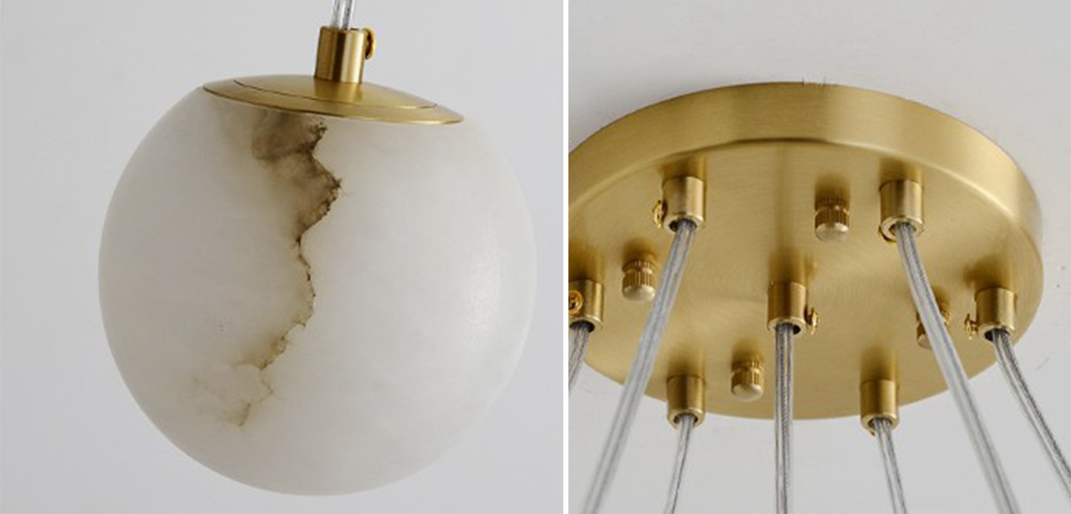 Каскадный Cветильник 9 подвесок Шариков из натурального мрамора Nine Marble Balls Lamp - фото №2