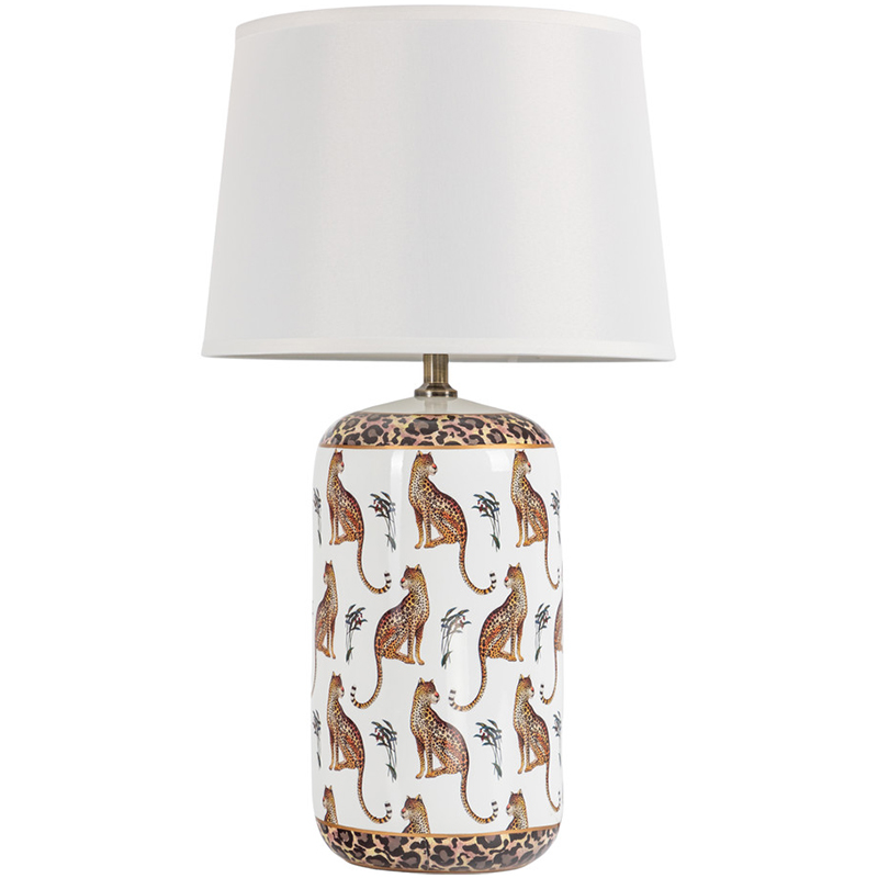 Настольная лампа с абажуром Leopard Lampshade White Белый Коричневый Настольная лампа с абажуром Leopard Lampshade White Белый Коричневый в Липецке | Loft Concept