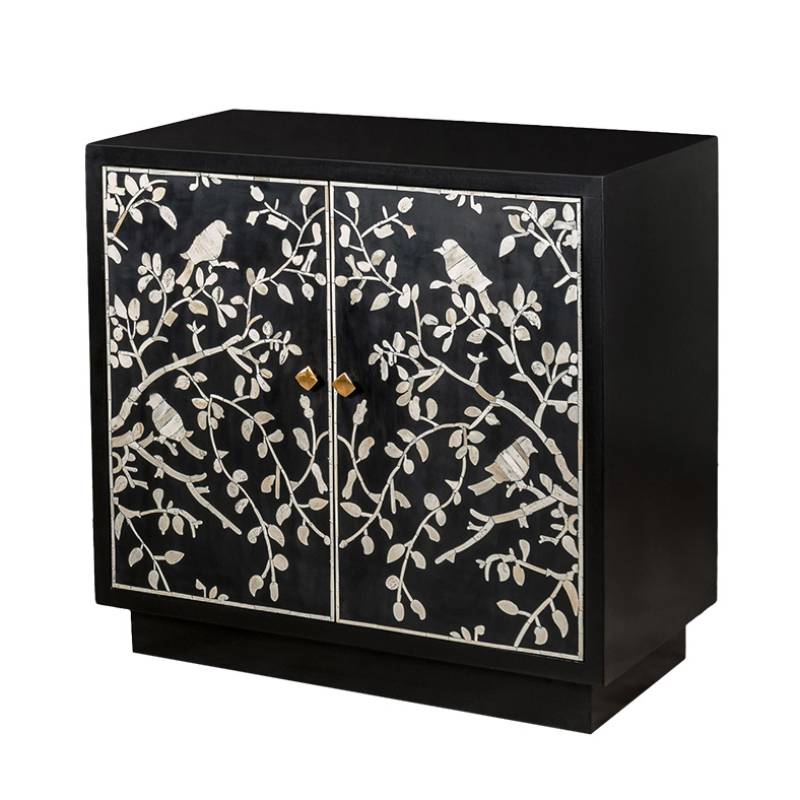 Комод инкрустация костью White bird on black Белый Черный Комод инкрустация костью White bird on black Белый Черный в Липецке | Loft Concept