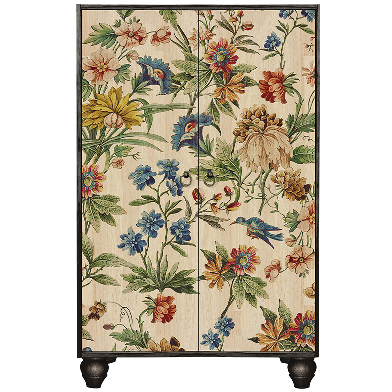 Шкаф с цветочным изображением на дверцах Floral Print Cabinet Мульти Черный Бежевый Шкаф с цветочным изображением на дверцах Floral Print Cabinet Мульти Черный Бежевый в Липецке | Loft Concept