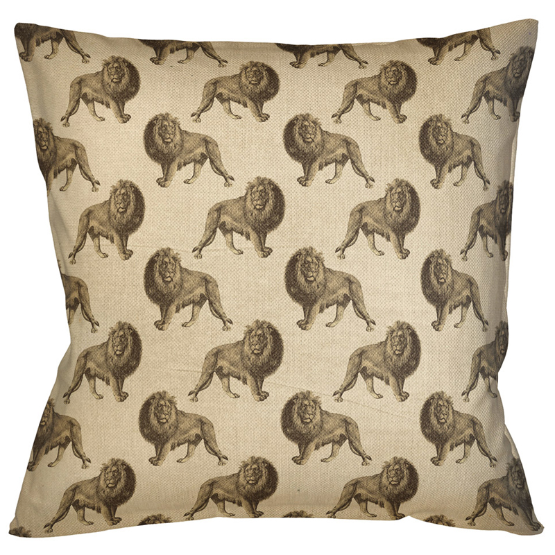 Декоративная подушка с узором из львов Home Safari Beige Бежевый Коричневый в Липецке | Loft Concept 