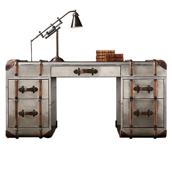 Стол RH Richards metal trunk Desks Алюминий Коричневый винтаж Стол RH Richards metal trunk Desks Алюминий Коричневый винтаж в Липецке | Loft Concept