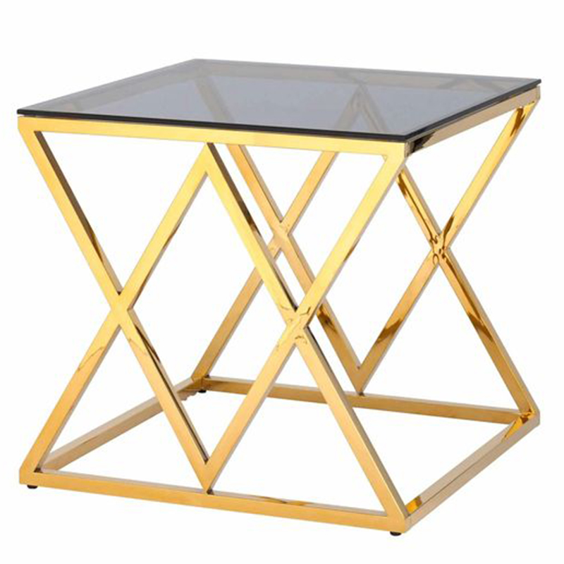Стол приставной Geometry Rhombus Gold Золотой Стекло Смок Стол приставной Geometry Rhombus Gold Золотой Стекло Смок в Липецке | Loft Concept