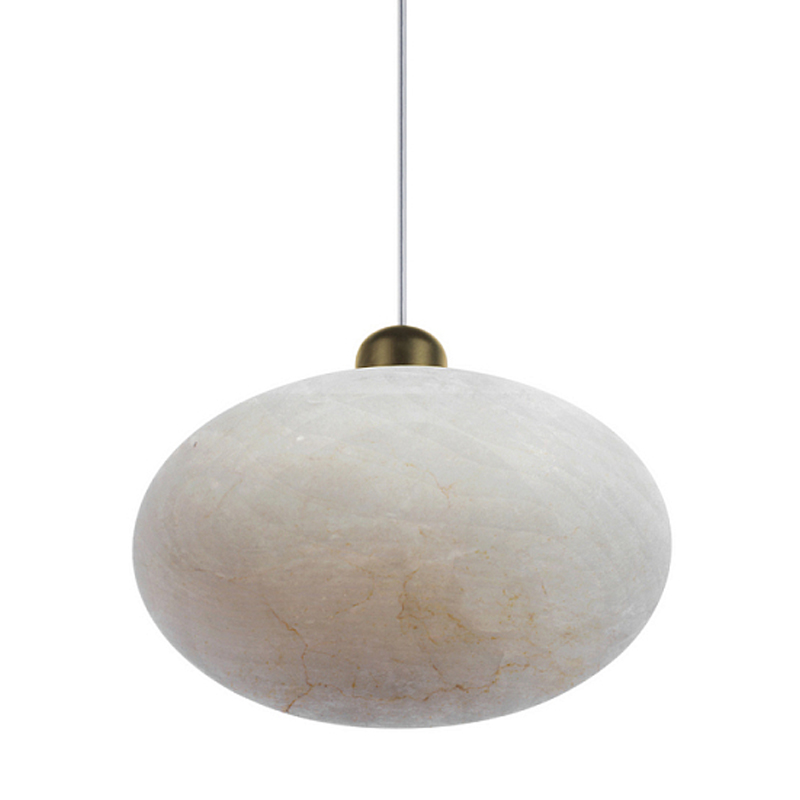 Подвесной светильник с плафоном в виде эллипса из белого алебастра Cryptocrystalline Stone Бронза Белый в Липецке | Loft Concept 