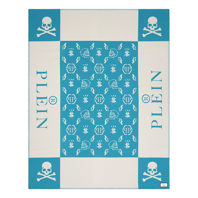 Плед Philipp Plein Plaid Cashmere Skull Blue Голубой Белый Плед Philipp Plein Plaid Cashmere Skull Blue Голубой Белый в Липецке | Loft Concept