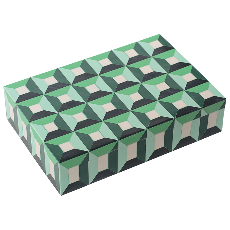 Шкатулка Squares Green Bone Inlay Box Зеленый Белый Шкатулка Squares Green Bone Inlay Box Зеленый Белый в Липецке | Loft Concept
