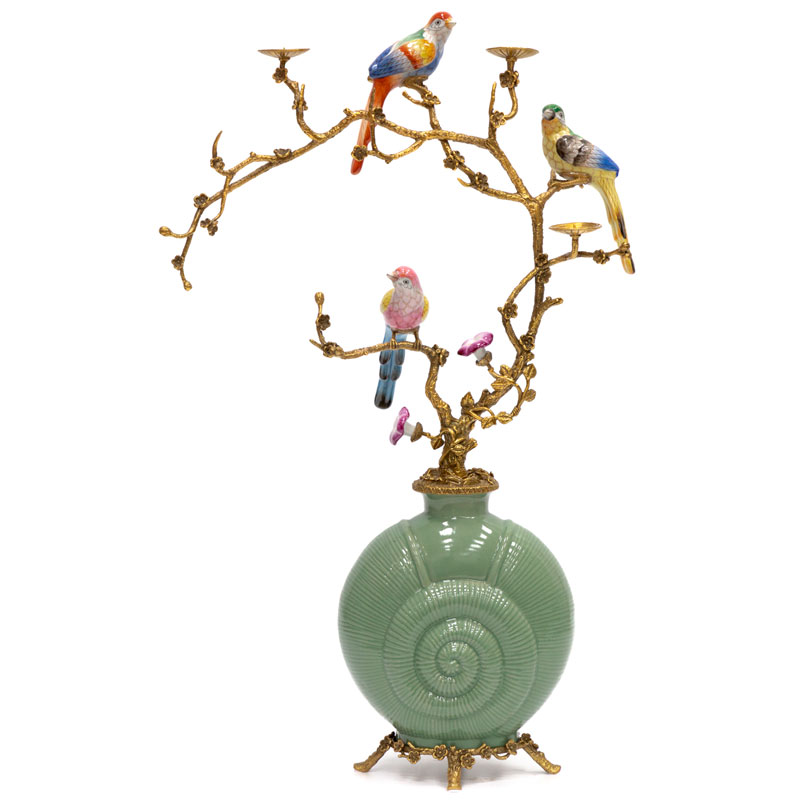 Ваза фарфоровая зеленая с фигурками птиц Porcelain bird Античный зеленый Ваза фарфоровая зеленая с фигурками птиц Porcelain bird Античный зеленый в Липецке | Loft Concept