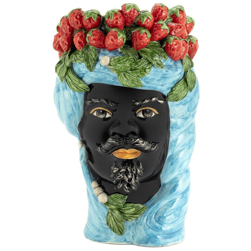 Ваза Vase Strawberries Head Man Azure Голубой Черный Красный Зеленый Ваза Vase Strawberries Head Man Azure Голубой Черный Красный Зеленый в Липецке | Loft Concept