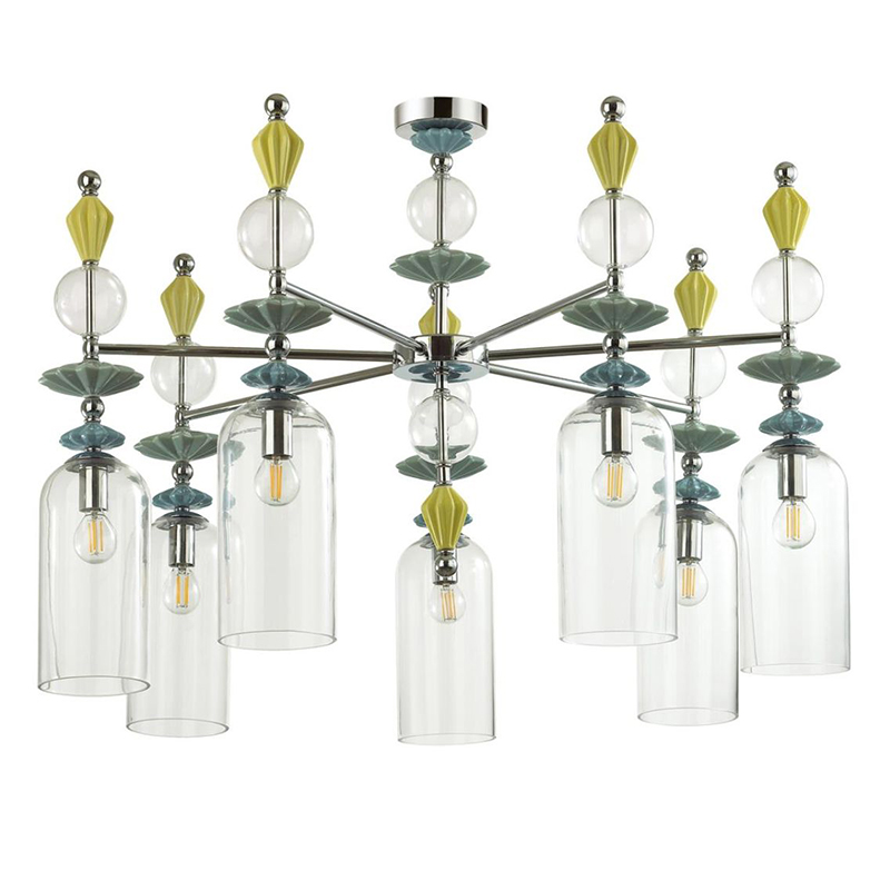 Люстра Iris Glass Chandelier candy 7 chrome Прозрачное Стекло Прозрачный зеленый Желтый Хром Люстра Iris Glass Chandelier candy 7 chrome Прозрачное Стекло Прозрачный зеленый Желтый Хром в Липецке | Loft Concept