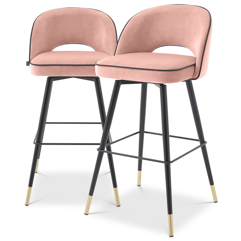 Комплект барных стульев Eichholtz Bar Stool Cliff set of 2 nude Розовый пастельный Черный Латунь Комплект барных стульев Eichholtz Bar Stool Cliff set of 2 nude Розовый пастельный Черный Латунь в Липецке | Loft Concept