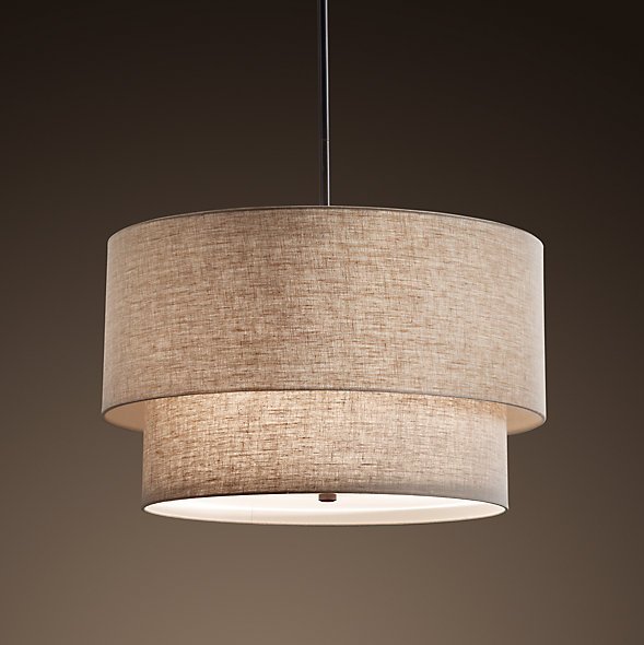 Люстра RH TWO-TIER ROUND Shade Linen Бежево-серый Люстра RH TWO-TIER ROUND Shade Linen Бежево-серый в Липецке | Loft Concept