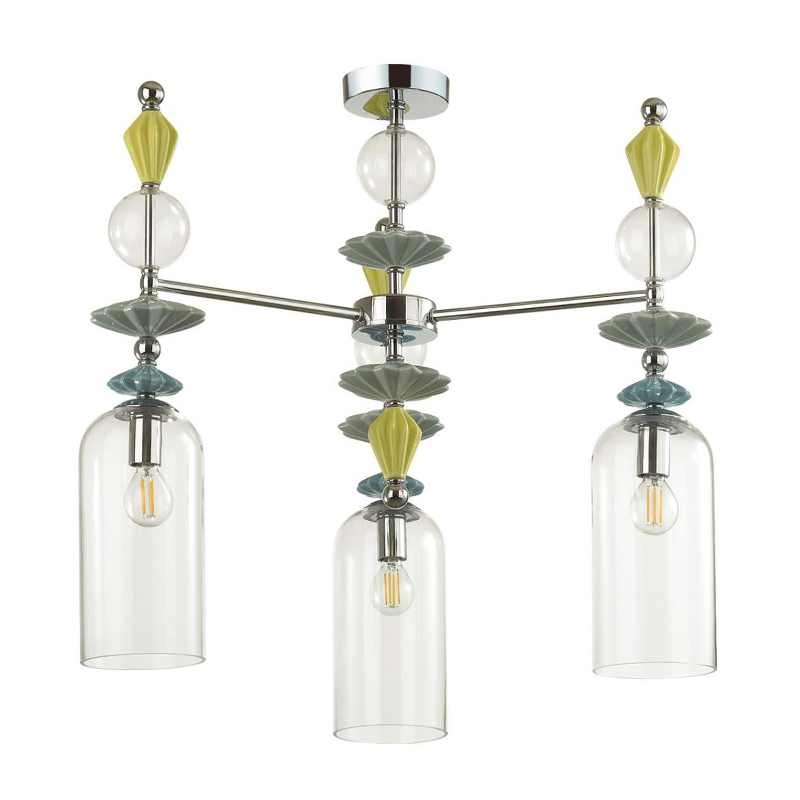 Люстра Iris Glass Chandelier candy 3 chrome Прозрачное Стекло Прозрачный зеленый Желтый Хром в Липецке | Loft Concept 