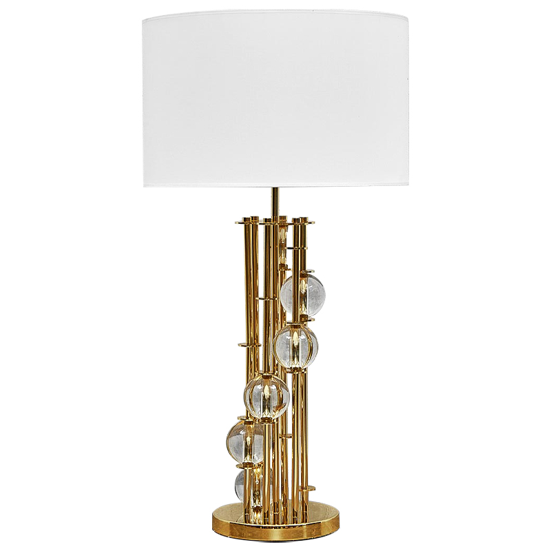 Настольная лампа с абажуром и стеклянными шарами Rizwan Lamp Золотой Белый Прозрачное Стекло Настольная лампа с абажуром и стеклянными шарами Rizwan Lamp Золотой Белый Прозрачное Стекло в Липецке | Loft Concept