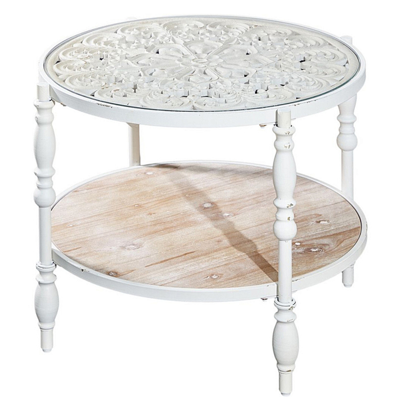 Журнальный столик из натурального дерева в винтажном стиле Openwork Coffee Table Белый в Липецке | Loft Concept 
