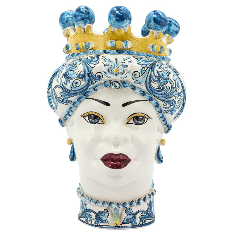 Ваза VASE MORO LADY CROWN blue Желтый Синий Ваза VASE MORO LADY CROWN blue Желтый Синий в Липецке | Loft Concept