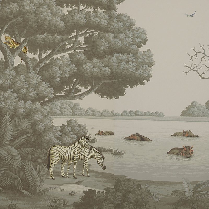 Обои ручная роспись African Savannah Eden on Crystal Grey scenic paper Обои ручная роспись African Savannah Eden on Crystal Grey scenic paper в Липецке | Loft Concept