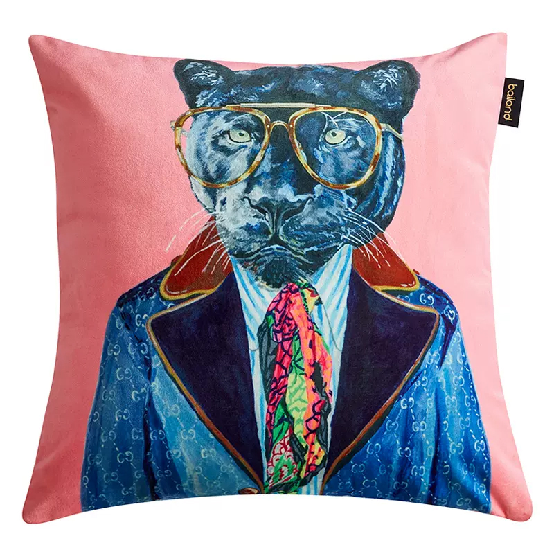 Декоративная подушка Стиль Gucci Panther Fashion Animals Cushion Pink Розовый Синий Мульти Декоративная подушка Стиль Gucci Panther Fashion Animals Cushion Pink Розовый Синий Мульти в Липецке | Loft Concept