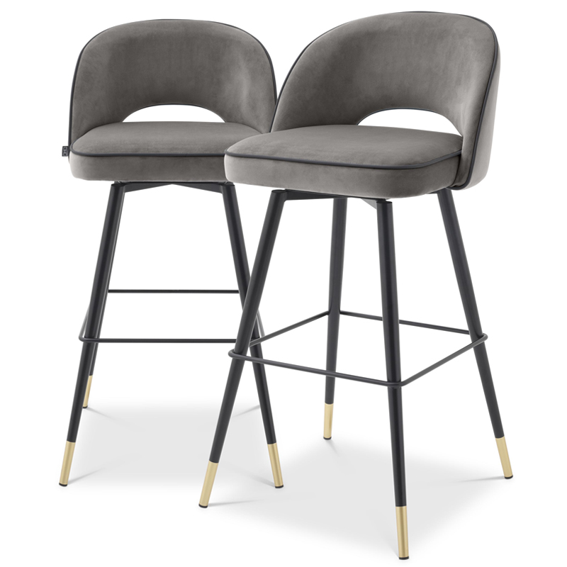 Комплект барных стульев Eichholtz Bar Stool Cliff set of 2 grey Черный Латунь Серый Комплект барных стульев Eichholtz Bar Stool Cliff set of 2 grey Черный Латунь Серый в Липецке | Loft Concept