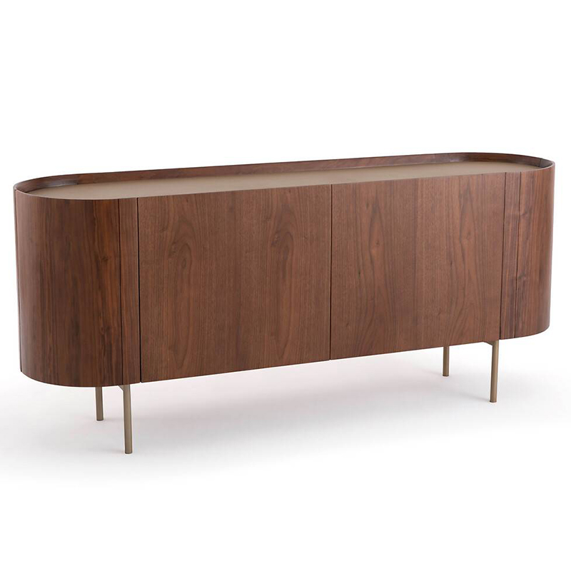 Комод округлой формы Walnut and Leather массив ореха и столешница из натуральной кожи Орех Золотой Шампань Комод округлой формы Walnut and Leather массив ореха и столешница из натуральной кожи Орех Золотой Шампань в Липецке | Loft Concept