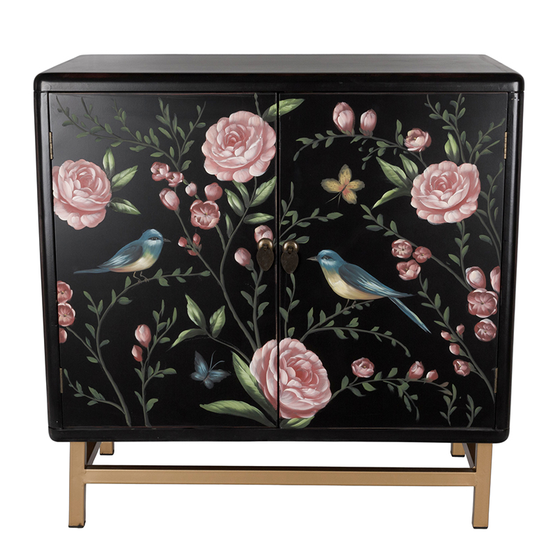 Комод с росписью птицы и цветы Black Chest Of Drawers Peonies Черный Черный Золотой Мульти Комод с росписью птицы и цветы Black Chest Of Drawers Peonies Черный Черный Золотой Мульти в Липецке | Loft Concept