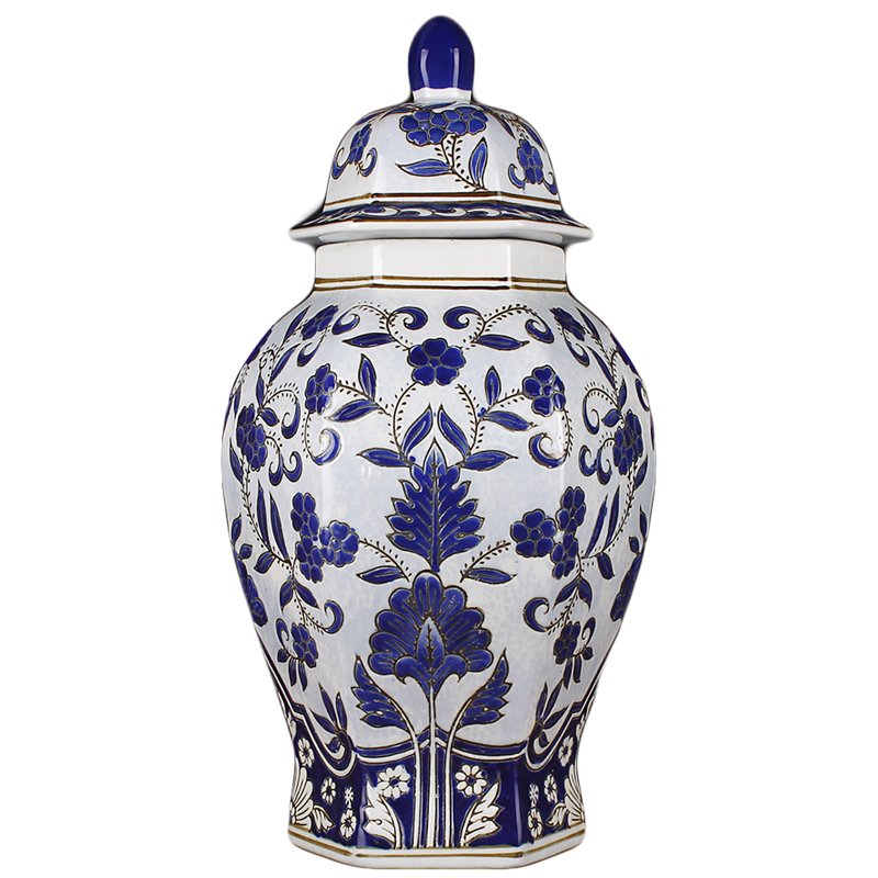 Ваза с крышкой BLUE PATTERN ornament Белый Синий Ваза с крышкой BLUE PATTERN ornament Белый Синий в Липецке | Loft Concept