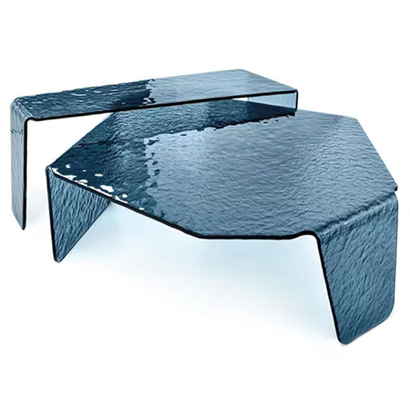 Комплект кофейных столиков Water Surface Glass Coffee Tables Синий Комплект кофейных столиков Water Surface Glass Coffee Tables Синий в Липецке | Loft Concept