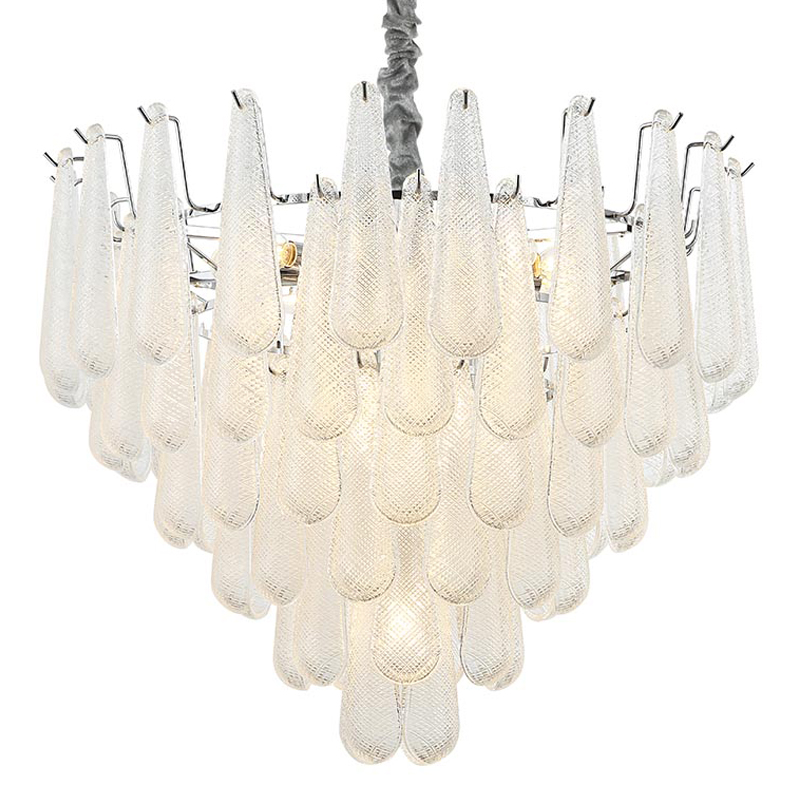Люстра Textured Glass Drops Chandelier 19 Белый Хром Люстра Textured Glass Drops Chandelier 19 Белый Хром в Липецке | Loft Concept