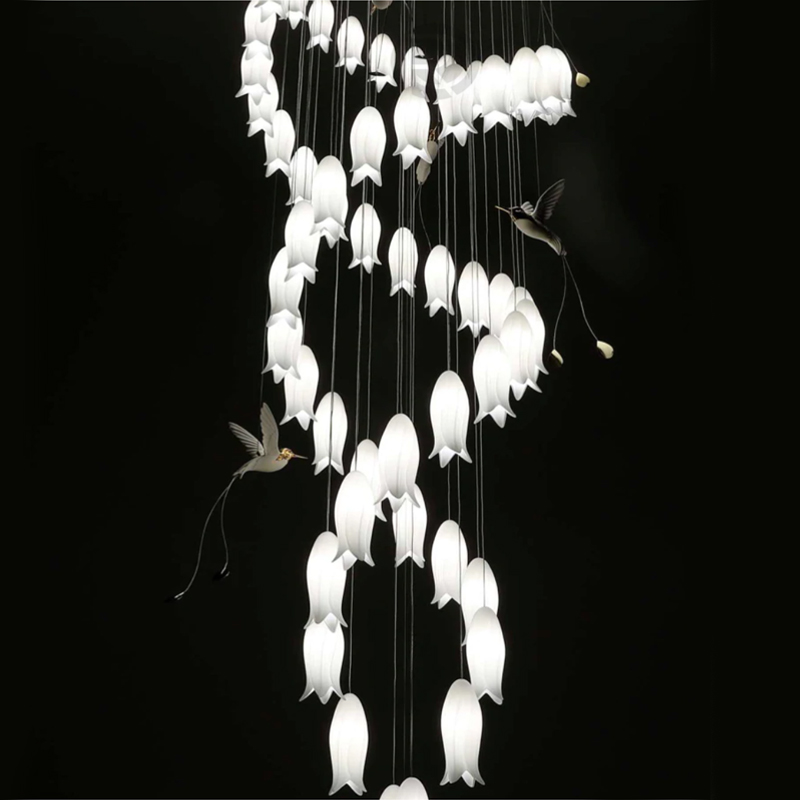 Люстра для Лестницы с птичками Колибри Sagarti Contemporary chandelier ALBA Flowers & Birds Белый Золотой Люстра для Лестницы с птичками Колибри Sagarti Contemporary chandelier ALBA Flowers & Birds Белый Золотой в Липецке | Loft Concept