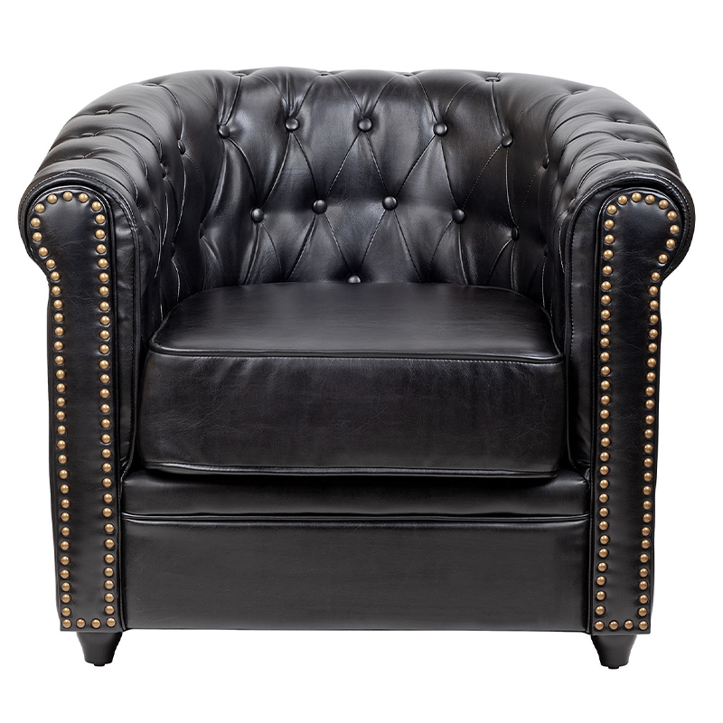 Кресло кожаное с мягкими подлокотниками на 4-х деревянных ножках Logan Leather Armchair black Черный Кресло кожаное с мягкими подлокотниками на 4-х деревянных ножках Logan Leather Armchair black Черный в Липецке | Loft Concept