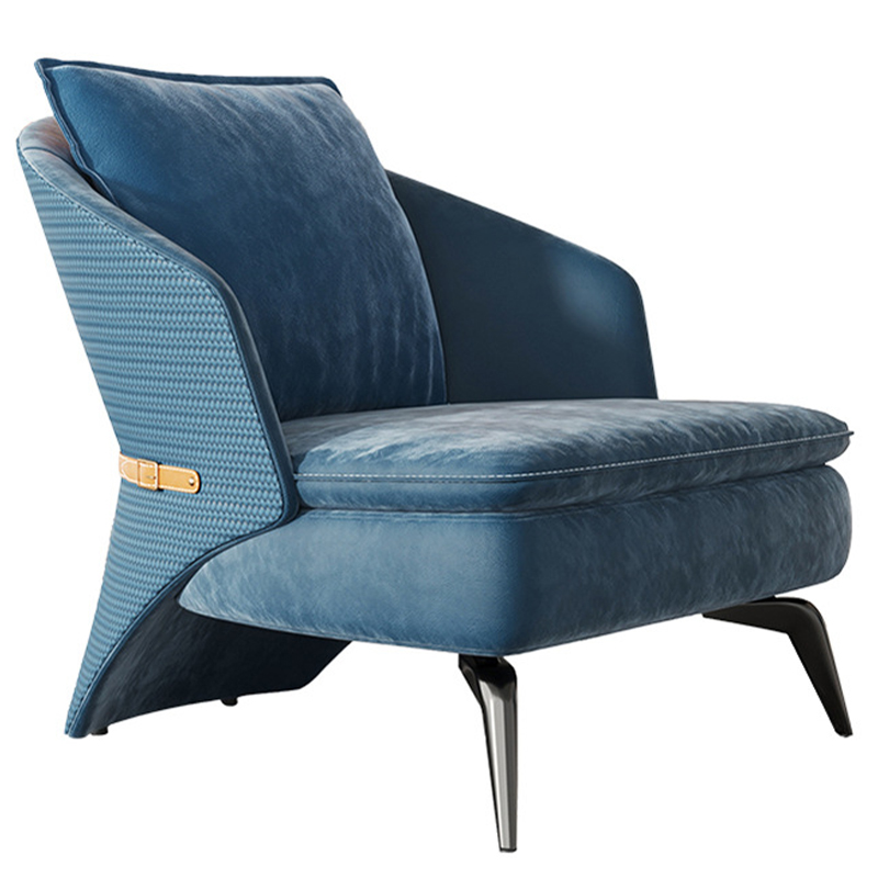 Кресло Albie Armchair Blue Синий Бежевый Темный хром Кресло Albie Armchair Blue Синий Бежевый Темный хром в Липецке | Loft Concept