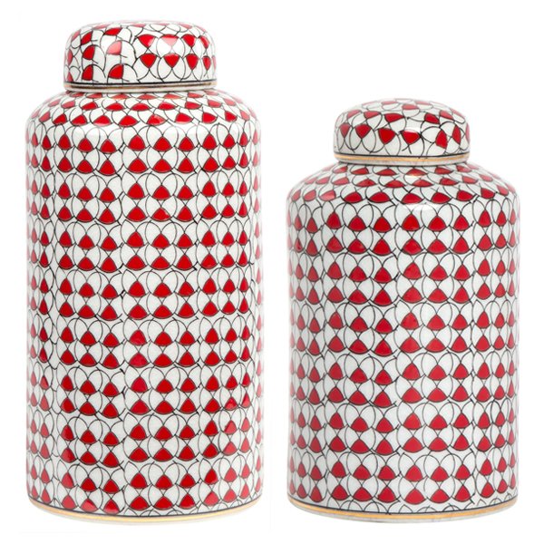Декоративный сосуд Red ornament Красный Белый Декоративный сосуд Red ornament Красный Белый в Липецке | Loft Concept