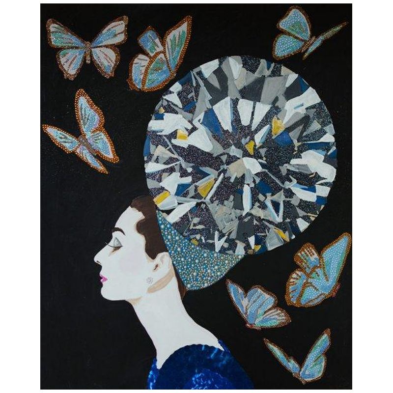 Картина Audrey with Diamond Headdress, Butterflies, and Black Background Мульти Картина Audrey with Diamond Headdress, Butterflies, and Black Background Мульти в Липецке | Loft Concept