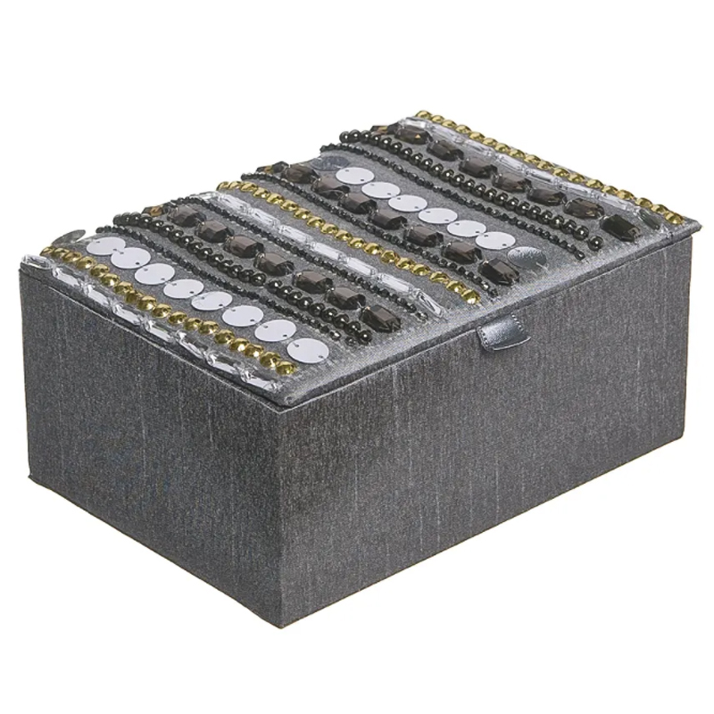 Шкатулка с вышивкой из бисера Kinue Beads Embroidery Box Серебряный Серый Золотой Шкатулка с вышивкой из бисера Kinue Beads Embroidery Box Серебряный Серый Золотой в Липецке | Loft Concept