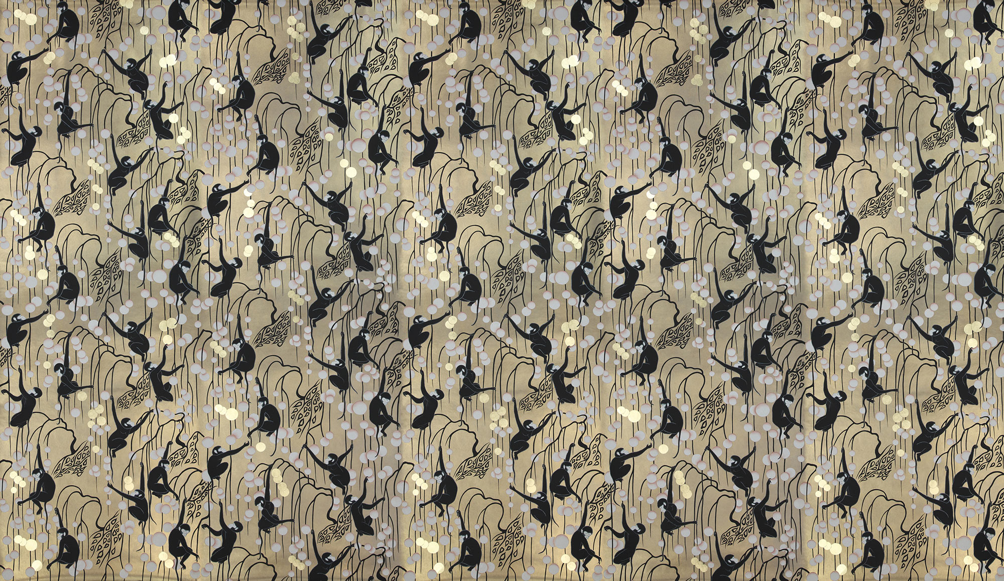 Обои ручная роспись Deco Monkeys Special Colourway on Brushed Gold gilded paper Обои ручная роспись Deco Monkeys Special Colourway on Brushed Gold gilded paper - постер Loft-Concept в Липецке