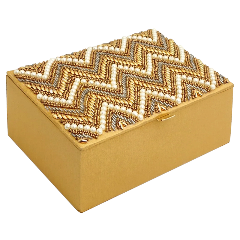 Шкатулка с вышивкой из бисера Zigzag Ornament Beads Embroidery Box Золотой Серебряный Бежевый Шкатулка с вышивкой из бисера Zigzag Ornament Beads Embroidery Box Золотой Серебряный Бежевый в Липецке | Loft Concept