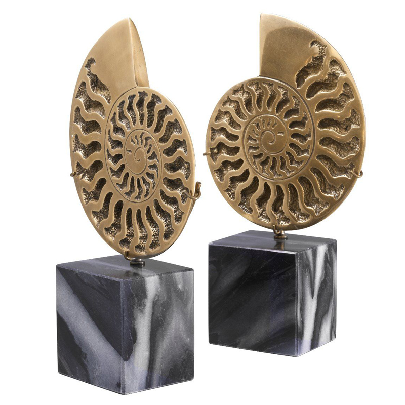 Статуэтки Eichholtz Object Ammonite Set of 2 Винтажная латунь Черный Мрамор Nero в Липецке | Loft Concept 