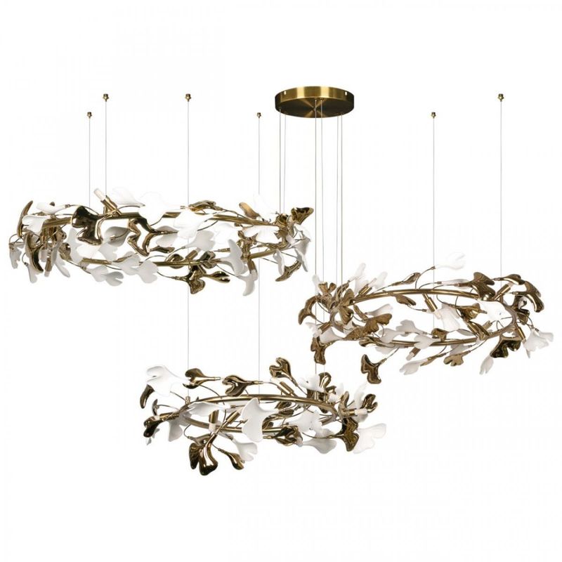 Люстра Триптих Wintery flover Gold с Белыми плафонами Золотой Белый Люстра Триптих Wintery flover Gold с Белыми плафонами Золотой Белый в Липецке | Loft Concept