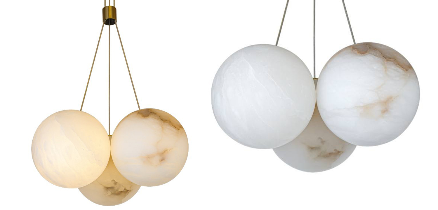 Люстра из трех шариков из натурального мрамора Marble Balls Lamp - фото