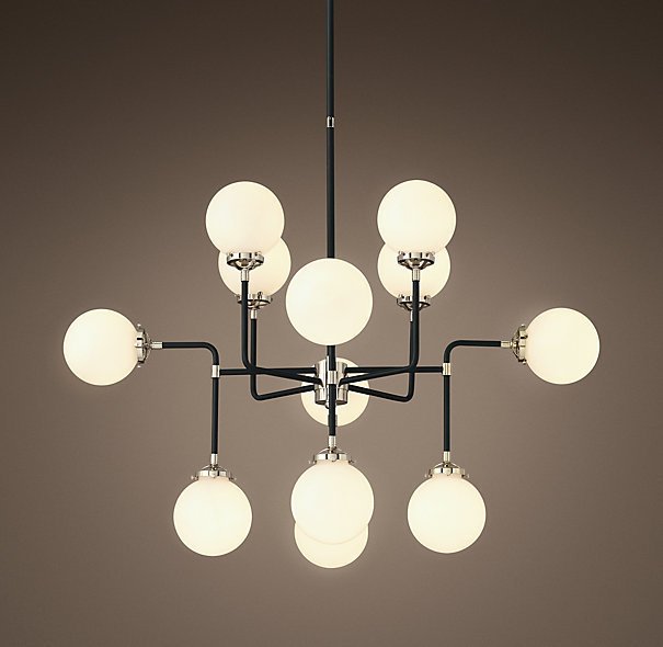 Люстра BISTRO GLOBE MILK GLASS SILVER CHANDELIER 12 Черный Серебряный Белый Люстра BISTRO GLOBE MILK GLASS SILVER CHANDELIER 12 Черный Серебряный Белый в Липецке | Loft Concept