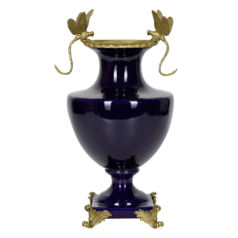 Ваза темно-синего цвета из фарфора с бронзовыми стрекозами Eden Garden porcelain and bronze Темно-синий Бронза Ваза темно-синего цвета из фарфора с бронзовыми стрекозами Eden Garden porcelain and bronze Темно-синий Бронза в Липецке | Loft Concept