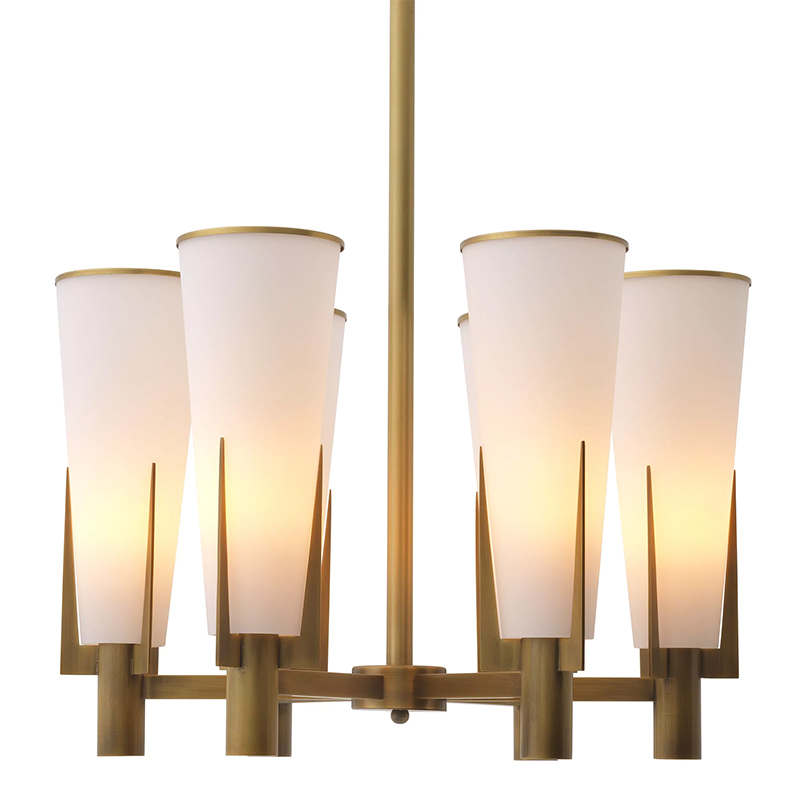 Люстра Eichholtz Chandelier Dino Brass Латунь Белое матовое стекло Люстра Eichholtz Chandelier Dino Brass Латунь Белое матовое стекло в Липецке | Loft Concept