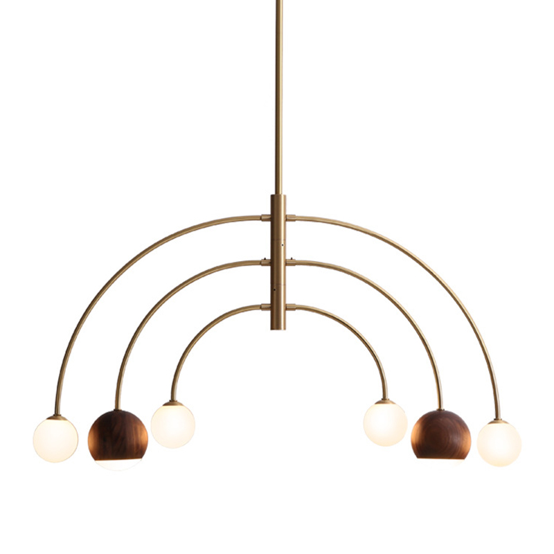 Люстра Wynne Metal Arch Wooden Chandelier Латунь Белое матовое стекло Коричневый Люстра Wynne Metal Arch Wooden Chandelier Латунь Белое матовое стекло Коричневый в Липецке | Loft Concept