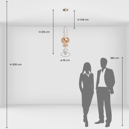 Подвесной светильник с вертикальной композицией из прозрачных и янтарных стеклянных шаров и ромбов Gabriel Scott Luna в Липецке