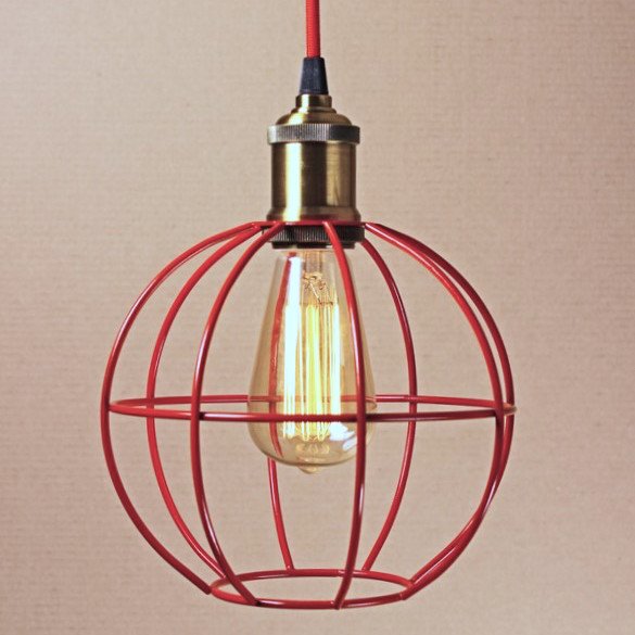 Подвесной светильник Wire Cage Pendant Ball Red Красный Подвесной светильник Wire Cage Pendant Ball Red Красный в Липецке | Loft Concept