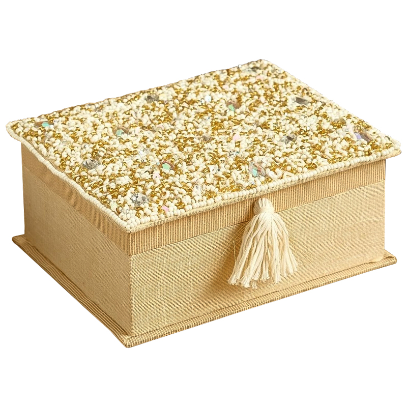 Шкатулка с вышивкой из бисера Odilia Beads Embroidery Box Бежевый Золотой Шкатулка с вышивкой из бисера Odilia Beads Embroidery Box Бежевый Золотой в Липецке | Loft Concept